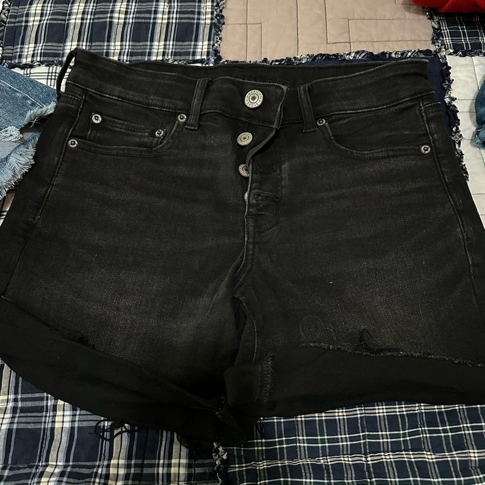 American Eagle Outfitters Black Jean Shorts High-Waisted Cut-Off